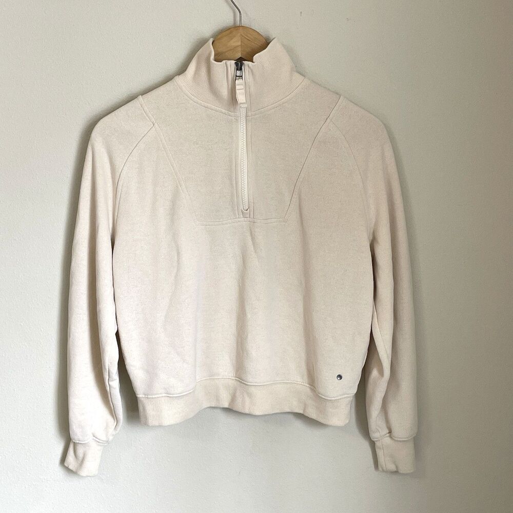 Prana Womens XS Cozy Up True Hemp Sweatshirt Ivory 1/4 Zip Long Sleeve Sweater